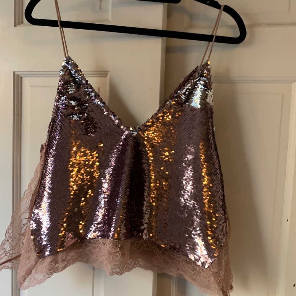 Pink Free People Swingin Sequin Top - Picture 2 of 5